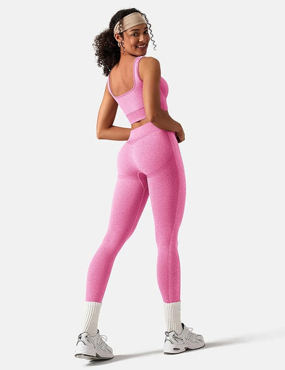 OLCHEE Womens Workout Sets 2 Piece Seamless Square Neck Sports Bra Padded Butt Lifting Leggings High Waist Yoga Gym Outfits