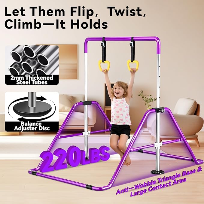 Kids Gymnastics Bar Gymnastic Equipment for Home Adjustable Height Gymnastic Training Bar Gymnastic Stuff for 3-7 Years Old Girls