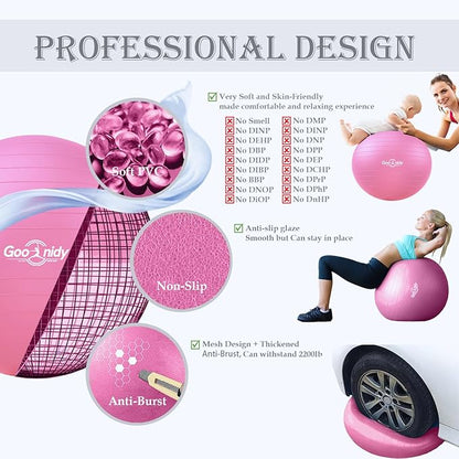 Soft Exercise Ball, Anti-Burst Pilates Yoga Ball Chair Supports 2200lb, Workout Equipment w/ Pump for Women Pregnancy, Medicine, Birthing, Physical Therapy, Stability, Excersing, Birth, Swiss, Fitness