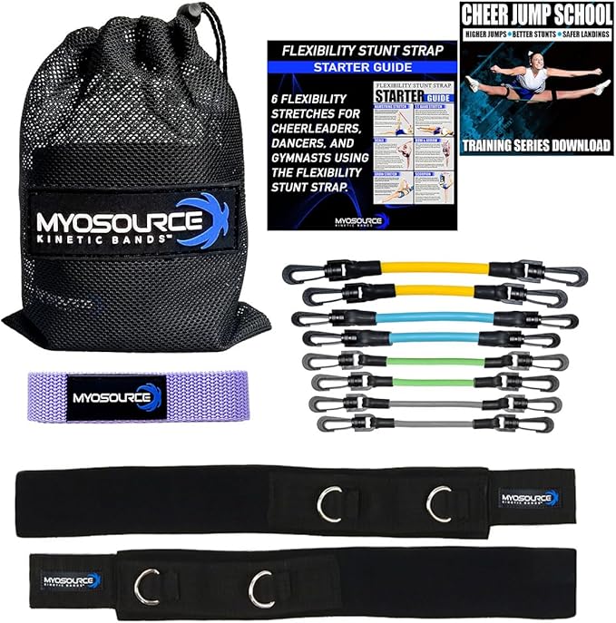Cheer Kinetic Bands – Leg Resistance Bands for Cheerleaders | Improve Flexibility, Jumps, Stunts & Tumbling | 4-Level Resistance System with 12 Stunt Strap Colors + Digital Training Downloads