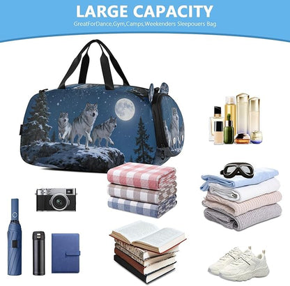 Gym Bag for with Shoe Compartment， Wolves of the Forest pattern Duffle Bag for Travel, Sports, Fitness & Workout