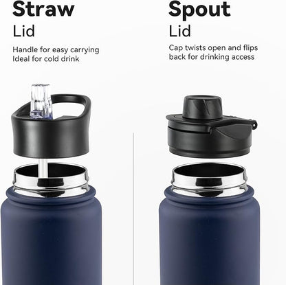 VEGOND 24oz Insulated Stainless Steel Water Bottle with Straw Lid, Double Wall Vacuum Bottle for Hiking, Camping, Sports, Navy Blue 8 Pack