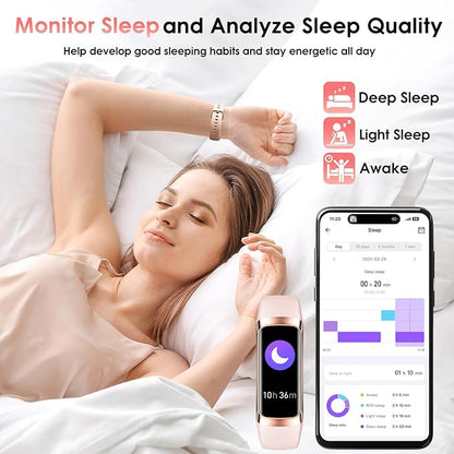 Fitness Tracker, 24/7 Heart Rate Blood Oxygen Blood Pressure Body Temp Monitor Sleep Calorie Tracker with 1.1" AMOLED Touch Color Screen Pedometer Smart Watch Waterproof for Women Men