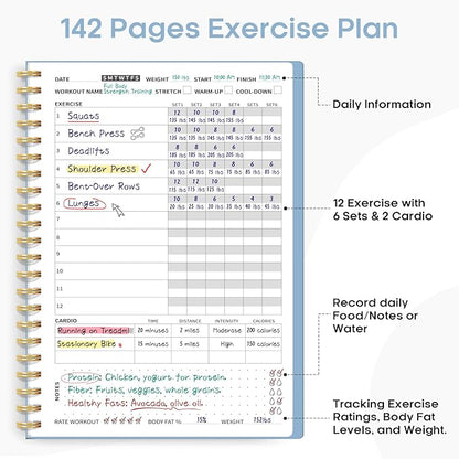 Fitness Workout Journal for Women & Men, A5(5.5" x 8.2") Workout Log Book Planner for Tracking, Progress, and Achieving Your Wellness Goals-Sky Blue