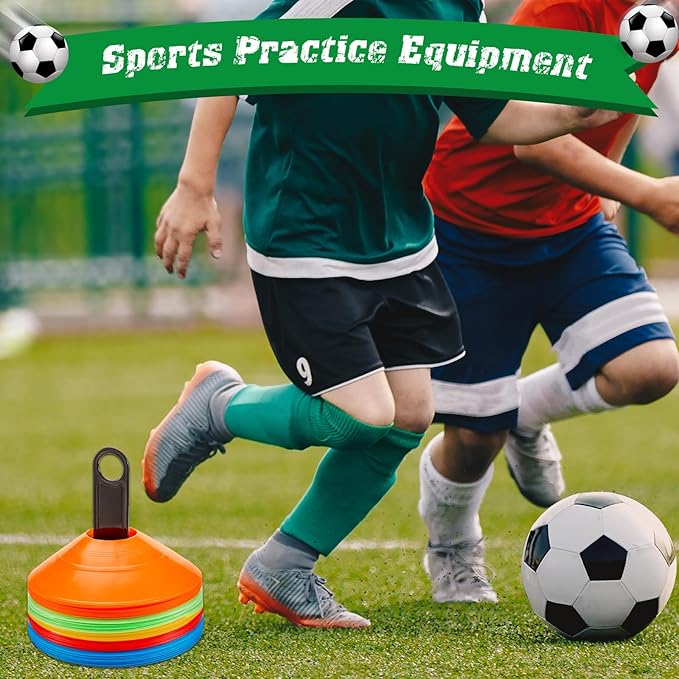 Set of 100 Soccer Cones Disc Cones Soccer Agility Cones Sports Training Cones Multicolor Field Marker Plastic Cones with 2 Holder for Kids Football Basketball Lacrosse Tennis Practice Equipment