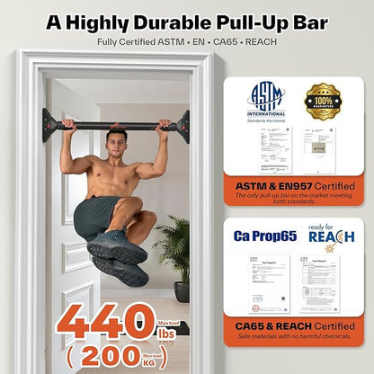 Sportneer Pull Up Bar: Strength Training Chin up Bar No Screws - Adjustable 29.5''-37''(75-94cm) Width Locking Mechanism Pull up Bar for Doorway - Max Load 440lbs for Home Gym Upper Body Workout, Non-slip