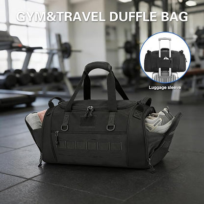 Gym Bag for Men Women 45L Sports Duffle Bag for Travel Tactical Military Duffel Bag with Shoe & Laptop Compartment Lightweight Medium Weekender Travel Bags for Fitness Training Workout, Black