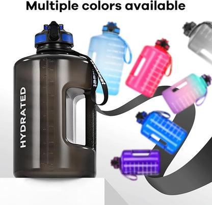 128oz Water Bottle with Time Marker, BPA Free, 1 Gallon Motivational Sports Water Bottle with Straw, for Sports, Outdoor Activities, Fitness Enthusiasts (Black)