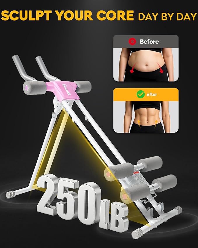 Ab Machine Abdominal Trainer Machine : Adjustable Ab Cruncher Foldable Core Strength Training Equipment Stomach Workout for Home Gym
