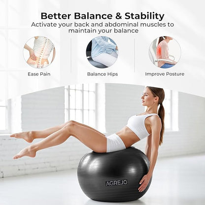 Yoga Ball, Exercise Ball for Working Out, Anti-Burst and Slip Resistant for Physical Therapy, Birthing, Stretching, Flexible Seating, Home Gym, with Pump (L: 23-26ines/58-65cm)