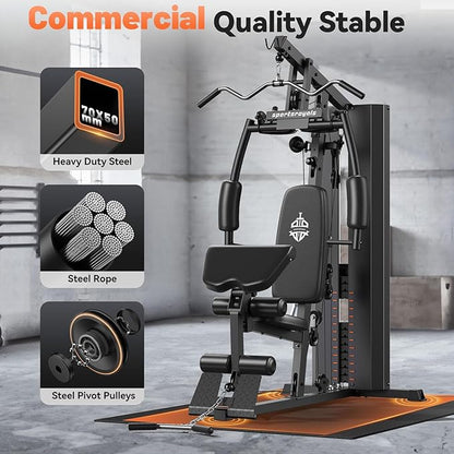 Sportsroyals Home Gym, Multifuntional Workout Station with 150LBS Weight Stack, Full Body Workout Equipment for Home Exercise Fitness