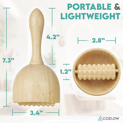 COZLOW Wood Therapy Massage Cup w/Roller, Maderoterapia Massager for Body Sculpting - Wooden Cupping Massage Tool for Lymphatic Drainage - Maderotherapy Helps Reduce Cellulite Appearance