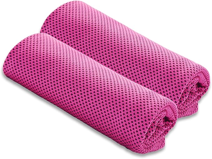 JUAN & JASMIN 2 Pack Cooling Towels (19.5"x15"), Soft Breathable Chilly Towels, Super Absorbent, Ice Wraps, Towels-Ideal for Hiking, Running, Workout, Gym, Dancing, Camping, Fitness (Red)