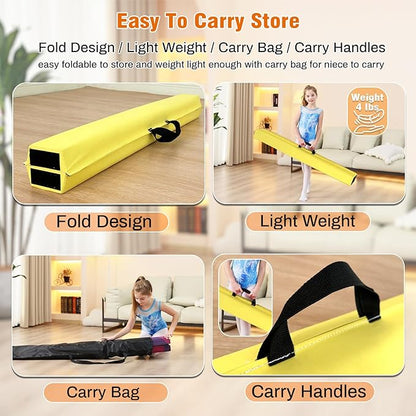 MARFULA 6 FT / 8 FT / 9 FT Folding Gymnastics Beam Foam Balance Floor Beam - Extra Firm - Suede Cover - Anti Slip Bottom with Carry Bag for Kids/Adults Home Use