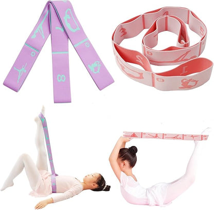 2 PCS Adjustable Extended Children's Stretching Straps with 8 Loops, Multi-Functional Elastic Stretch Bands for Gymnastics, Dance, Latin Training, Ballet, Exercise, Yoga