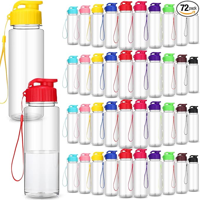 Mifoci 72 Pieces Water Bottle Bulk 17 oz Plastic Water Bottles Bulk Gym Sports Adults Reusable Large Bottles with Leak Proof Flip Top for Party Outdoor (Clear,Multicolor)