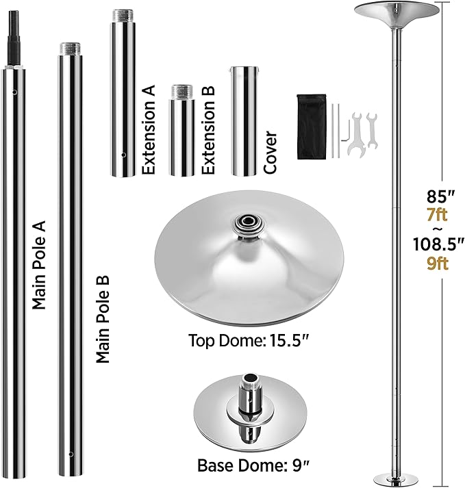 Yaheetech Professional Dance Pole Spinning Static Dancing Pole Portable Removable 45mm Dance Pole Kit for Exercise Club Party Pub Home w/Tools, Silver/Gold