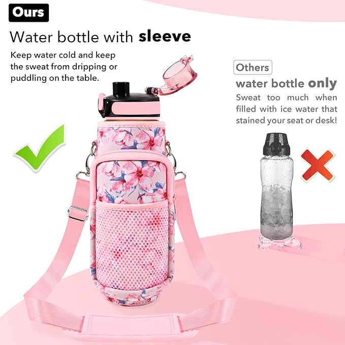 32 oz Water Bottles with Straw & Strap, Motivational Water Bottles with Times to Drink, BPA Free Reusable Sports Water Bottle with Sleeve Carrier for Hiking, Travel, Running or Fitness