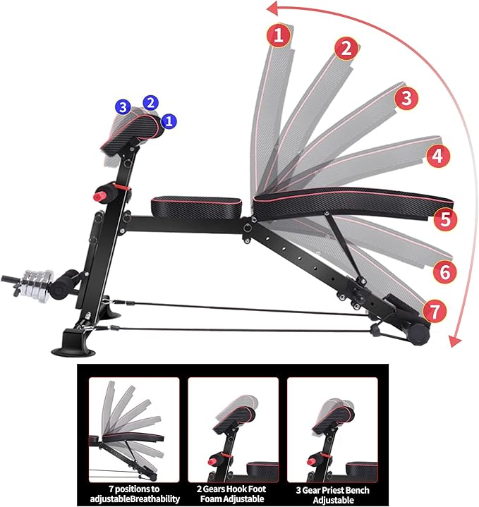 Adjustable Weight Bench Utility Workout Bench for Home Gym,Foldable Incline Decline Benches for Full Body Workout,Maximum Weight 600 Lbs