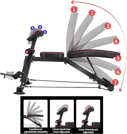 Adjustable Weight Bench Utility Workout Bench for Home Gym,Foldable Incline Decline Benches for Full Body Workout,Maximum Weight 600 Lbs