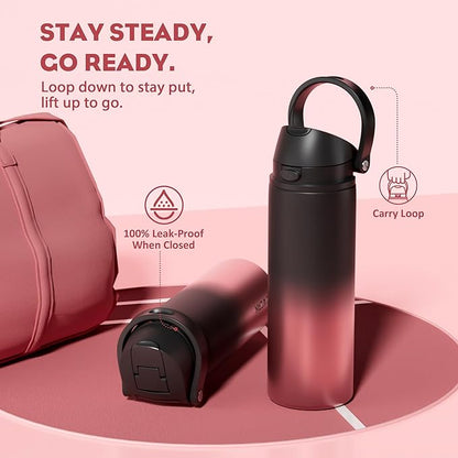 POWCAN 24 oz Stainless Steel Water Bottle: 2-in-1 Push-Button Spout & Quick-Flip Straw, Leakproof, Keep Cold 24Hrs, Fits Car Cup Holder, Insulated Water Bottle for Sports, Travel, School, Gift (Queen)
