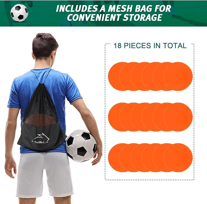Poly Spots 4" or 9" Flat Cones Spot Markers for Gym/PE Training, Dance, 12/18/24 Pcs Non-Slip Rubber Floor Dots Flat Disc Markers for Soccer Basketball Sports Agility Drills, Classroom Activities