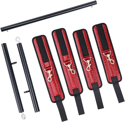 Heavy Duty Stainless Steel Expandable Spreader Bar with 4pcs PU Black--Pink Skull Pattern Detachable Adjustable Straps,Workout Bar for Home Indoor Gym Training Kit