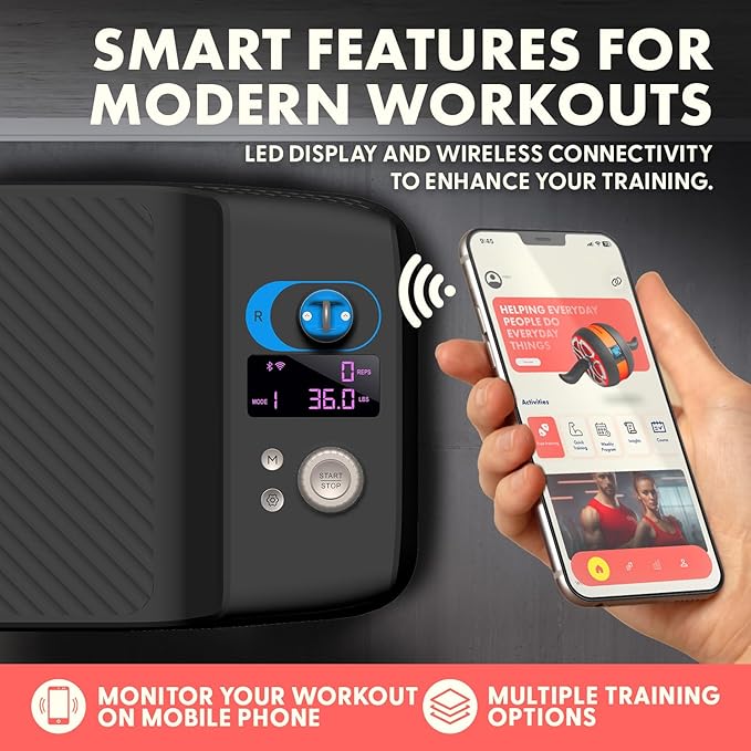 SQUATZ Multifunctional Push-Up Board Workout System w/ LED Display – Portable Home Gym Equipment, Bluetooth Connectivity, Resistance Training Device, Full Body Workout, 4 Training Modes, Durable(Blue)