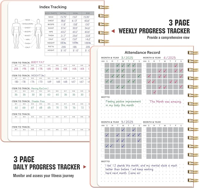 Workout Journal, Fitness Journal for Women & Men, A5 Workout Log Exercise, Fitness Trackers Plan Week With Goals, Calendar, Loss Weight Diet Training, Progress, Gym & Home Workouts (Pink)