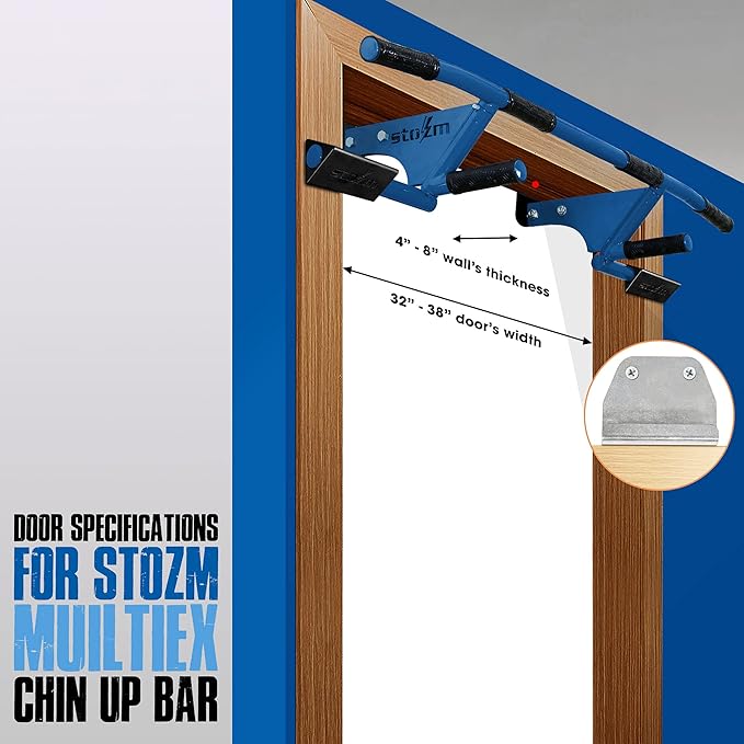 STOZM MultiEx Chin Up Bar – Doorway Chin Up Bar with Multiple Color Options, Push Up Capability, TPE-Protected Grip Positions, Smart Locking Mechanism and 450lbs Weight Capacity