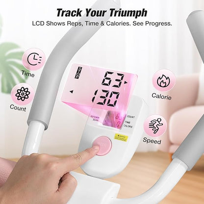 WARMOUNTS Ab Machine, Ab Workout Equipment, Adjustable Core & Ab Trainer Machine with Resistance Bands for Home Gym, Foldable, Knee Protection, Abdominal Exercise Equipment for Stomach Workout (Pink)