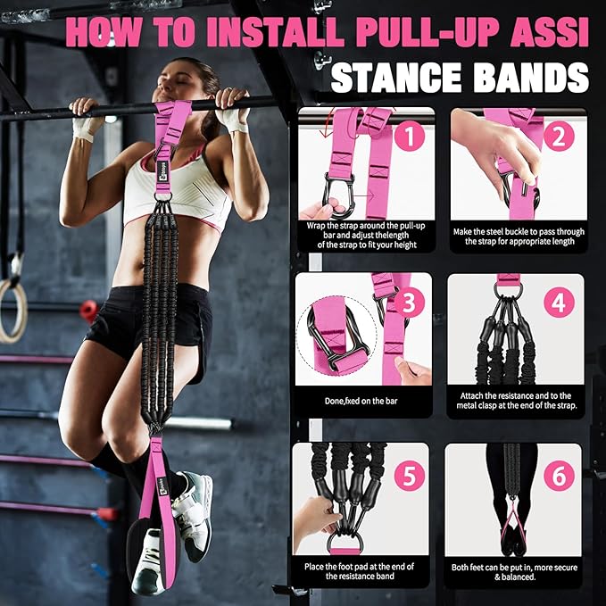 Pull Up Assistance Bands,Up to 300 lbs Assistance,Adjustable Heavy Duty 4 Pull Up Bands with Handle and Door Anchor for Home Gym Fitness Exercise Strength Training Workout Equipment