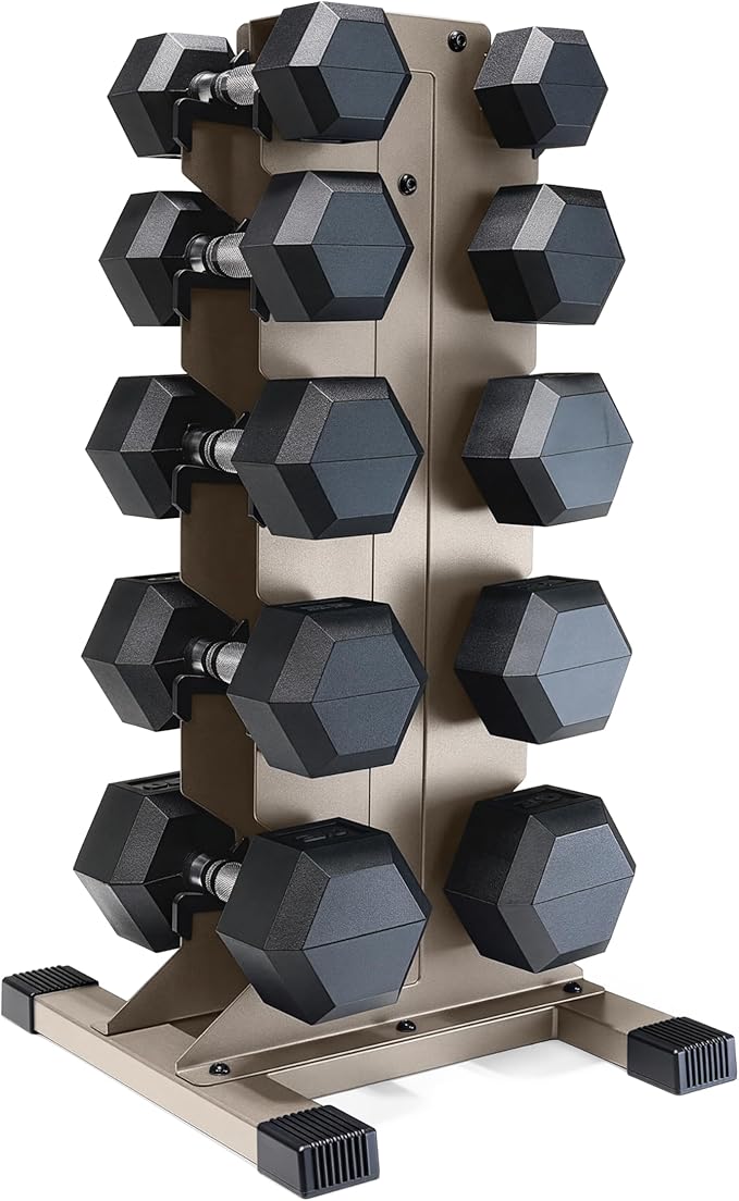 CAP Barbell Rubber Coated Hex Dumbbell Set with Vertical Rack | 100-300 lbs Free Weights Dumbbells Set for Home Gym | Multiple Options