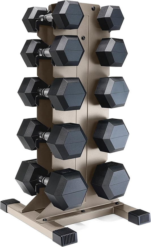 CAP Barbell Rubber Coated Hex Dumbbell Set with Vertical Rack | 100-300 lbs Free Weights Dumbbells Set for Home Gym | Multiple Options