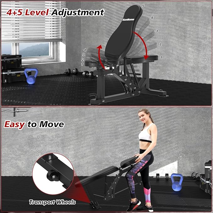 SunHome Multifunction Home Gym Equipment Workout Station, Smith Machine with 138LB Weight Stack, Leg Press, LAT Station for Full Body Training