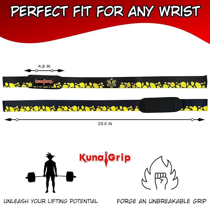 Anime Lifting Straps - Padded Wrist Straps for Weightlifting, Bodybuilding, Gym Workouts, Powerlifting, Deadlifts & Fitness (Soft Cotton 23.5 inch, 1 Pair)