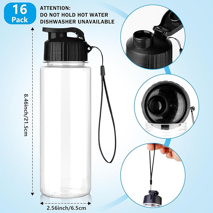 16 Pack Bulk Water Bottles-17oz Plastic Sports Water Bottles for Kids and Adults Leak Proof, Reusable for Gym Travel School Office, Multicolor