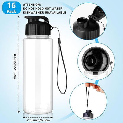 16 Pack Bulk Water Bottles-17oz Plastic Sports Water Bottles for Kids and Adults Leak Proof, Reusable for Gym Travel School Office, Multicolor
