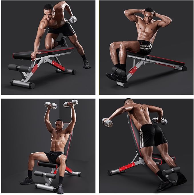 Weight Bench, Adjustable Workout Bench Press Set for Home Gym Strength Training, Easy Assembly Foldable Training Lifting Bench for Small Space Apartment Room, Max Load 750