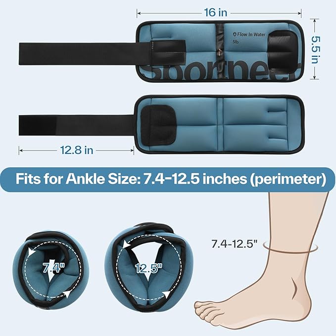 Sportneer Ankle Weights for Men Women Strength Training, 4/10 lbs Pair Leg Weights Set Comfortable and Soft Perfect for Dancing Running Walking Fitness Workout