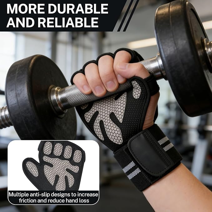 Workout Gloves with Wrist Wraps for Men & Women – Ventilated Weight Lifting Gloves for Anti-Sweat Gym Fitness, Cross Training & Hand Support
