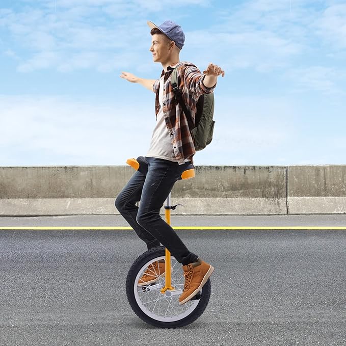16/24 Inch Wheel Unicycle with Steel Rim, Unicycle Electric Wheel Skidproof Mountain Tire Cycling Sports Exercise with Adjustable Seat, Adults Kids Outdoor Sports Fitness Exercise Tool