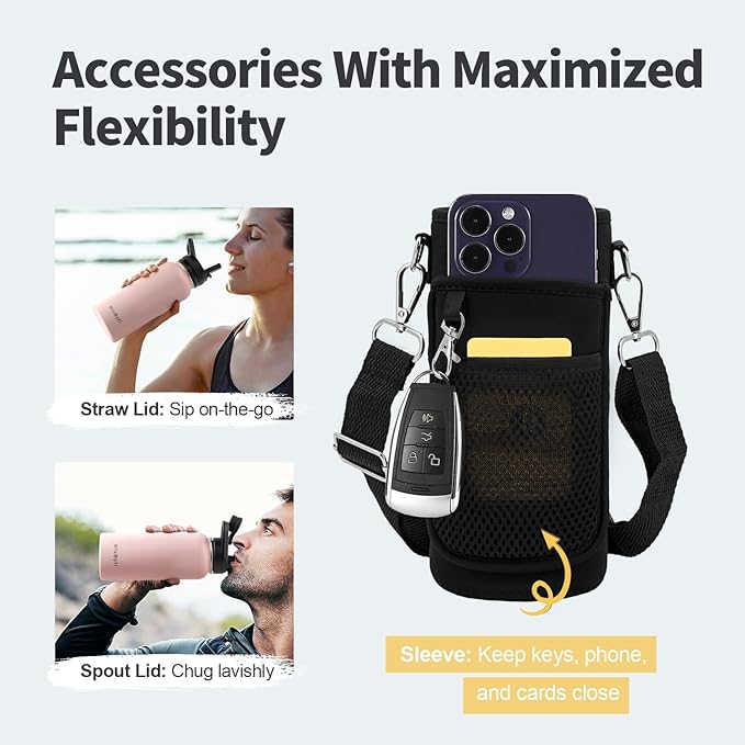 32 oz Insulated Water Bottle with Straw, Stainless Steel Triple Wall Vacuum Sports Water Jug, Leakproof Hydro Cup Flask with Paracord Handle & Straw Spout Lids & DIY Stickers