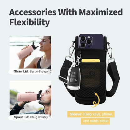 32 oz Insulated Water Bottle with Straw, Stainless Steel Triple Wall Vacuum Sports Water Jug, Leakproof Hydro Cup Flask with Paracord Handle & Straw Spout Lids & DIY Stickers