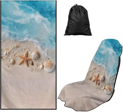 Bulopur Removable Car Sweat Towel Front Seat Cover Beach Starfish Ocean Bucket Car Towel Seat Cover for Post Gym Workout Running Swimming Beach Hiking