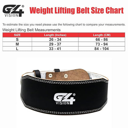 G4 Vision Genuine Leather Adjustable Weightlifting Belt 4 Gym Fitness Bodybuilding Powerlifting Deadlifting Thrusters Back Support Heavy Workout (Large, Black)