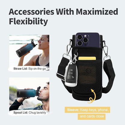 32 oz Insulated Water Bottle with Straw, Stainless Steel Triple Wall Vacuum Sports Water Jug, Leakproof Hydro Cup Flask with Paracord Handle & Straw Spout Lids & DIY Stickers