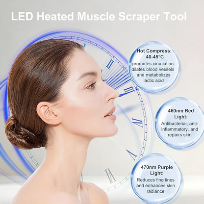 Heated Muscle Scraper Massage Tool,4 in 1 Electric Fascia Knife Gua Sha Tool for Whole Body Relaxation & Skincare with Light-Care 4 Modes 3 Levels, for Deep Tissue-Black