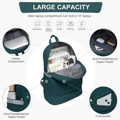 coofay Gym Backpack For Women Men Dance Sports Backpack With Shoe Compartment Waterproof Travel Backpacks Gym Bag Peacock Blue