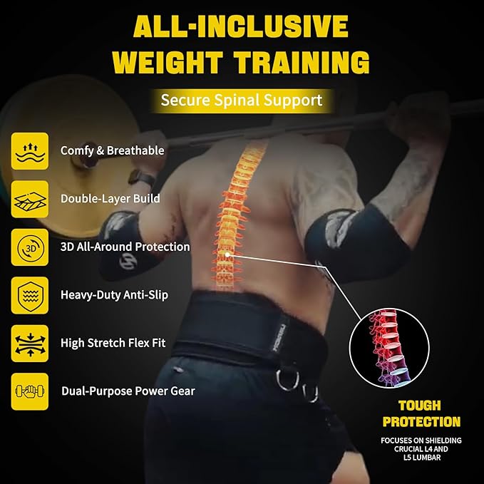2-in-1 Weightlifting Belt & Dip Belt with 41 IN Steel Chain, Double-Layer Design, Powerlifting Gym Belt for Pull Up, Squat, Deadlifts & Added Weight Training, Unisex for Men & Women
